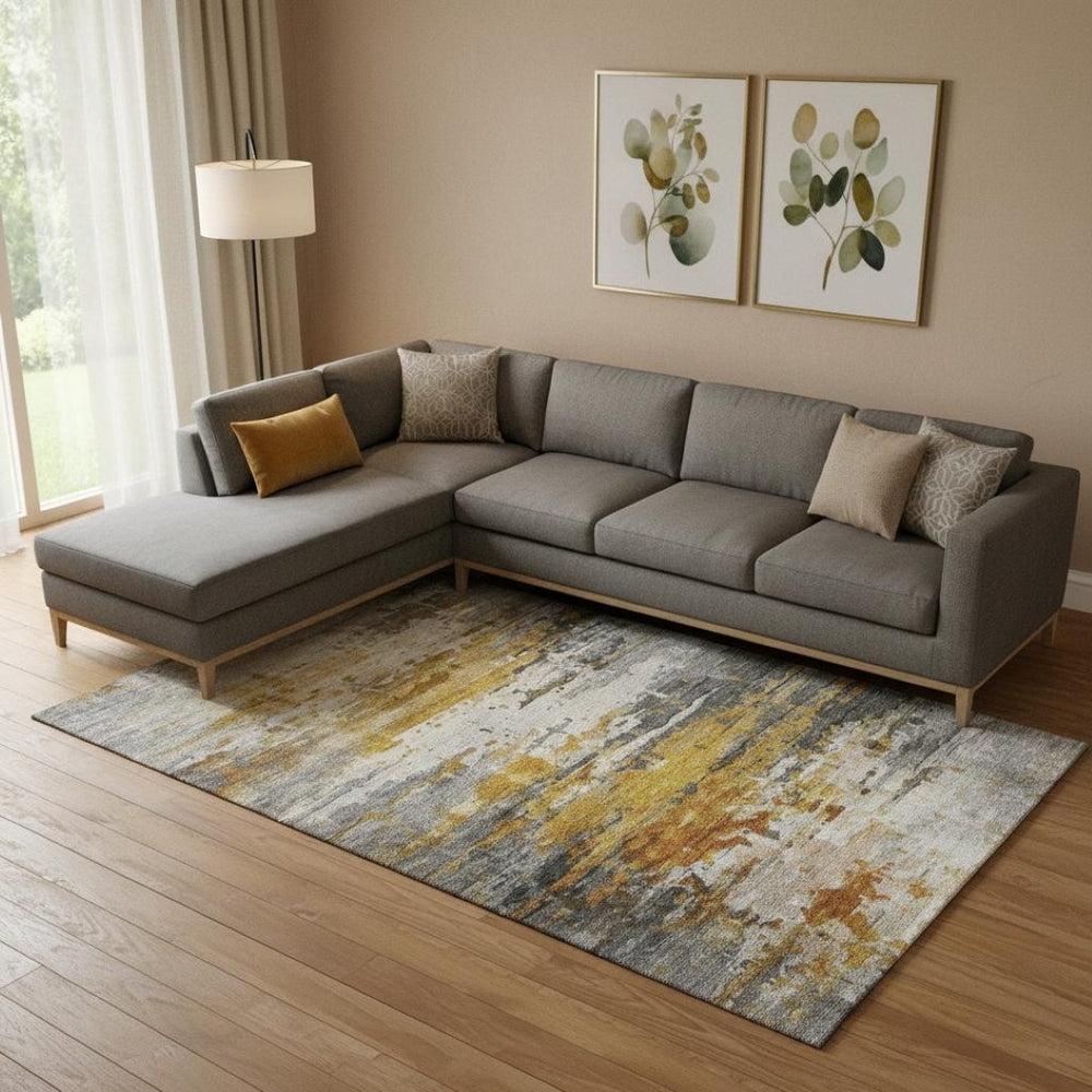 HomeRoots 9' X 12' Copper and Gray Abstract Area Rug - Washable, UV Protected, Stain Resistant for Modern Homes 715416