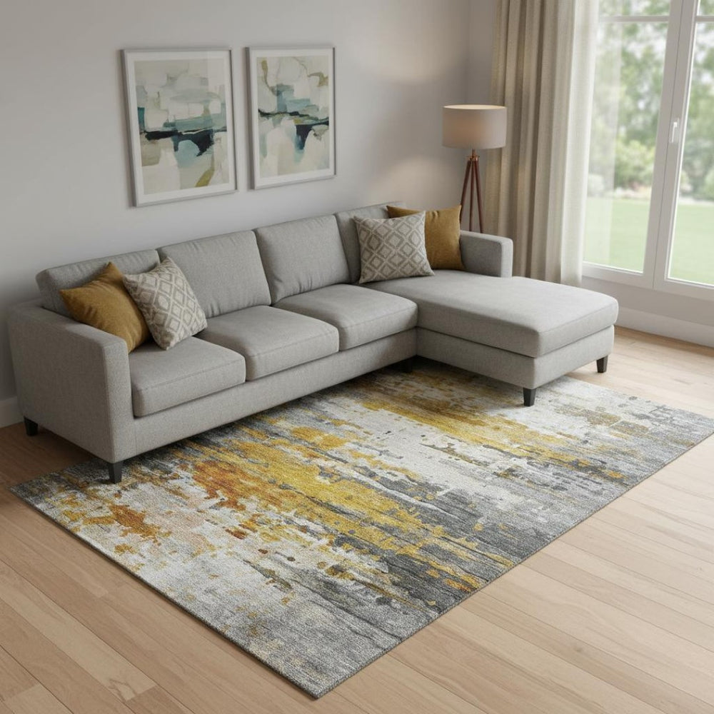 HomeRoots 10' X 14' Copper and Gray Abstract Area Rug – UV Resistant, Washable, Modern Design for Homes 715417