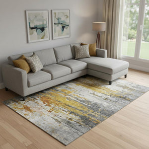 HomeRoots 10' X 14' Copper and Gray Abstract Area Rug – UV Resistant, Washable, Modern Design for Homes 715417
