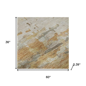 HomeRoots 5' X 8' Washable Khaki & Beige Abstract Area Rug with UV Protection – Stylish, Durable, Easy Care! 715419