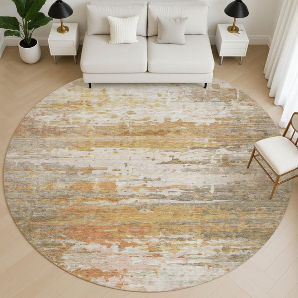 HomeRoots 8' X 10' Khaki and Beige Abstract Washable Area Rug - Durable, Stain-Resistant, UV Protected Design! 715421