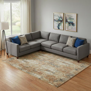 HomeRoots 9' X 12' Khaki & Beige Abstract Washable Area Rug - Stylish, Stain Resistant, UV Protected Design 715422