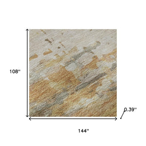 HomeRoots 10' Khaki and Beige Abstract Area Rug - Washable, UV-Protected, Stain Resistant for Active Homes! 715423