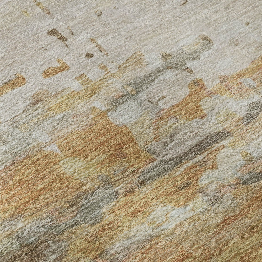 HomeRoots 10' Khaki and Beige Abstract Area Rug - Washable, UV-Protected, Stain Resistant for Active Homes! 715423