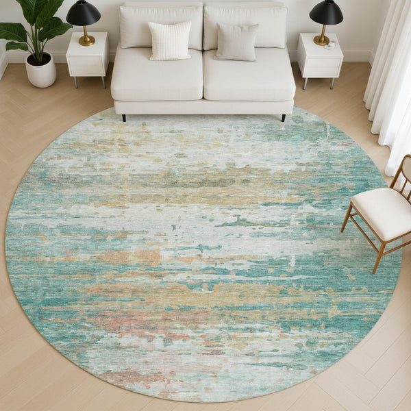 HomeRoots 8' X 10' Washable Teal and Beige Abstract Area Rug with UV Protection for Stylish, Durable Living Spaces 715427