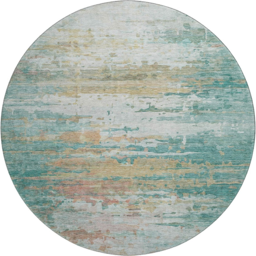 HomeRoots 8' X 10' Washable Teal and Beige Abstract Area Rug with UV Protection for Stylish, Durable Living Spaces 715427