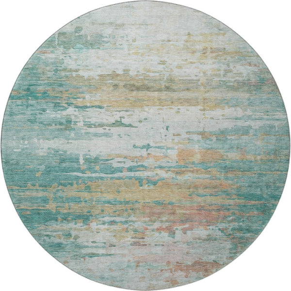 HomeRoots 8' X 10' Washable Teal and Beige Abstract Area Rug with UV Protection for Stylish, Durable Living Spaces 715427