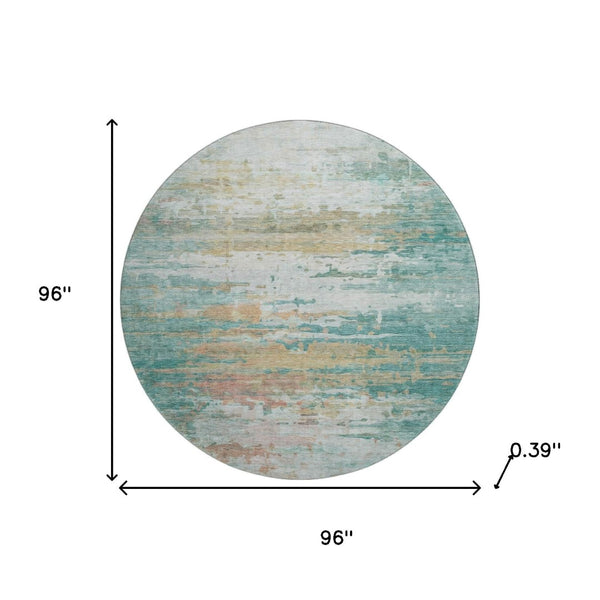 HomeRoots 8' X 10' Washable Teal and Beige Abstract Area Rug with UV Protection for Stylish, Durable Living Spaces 715427