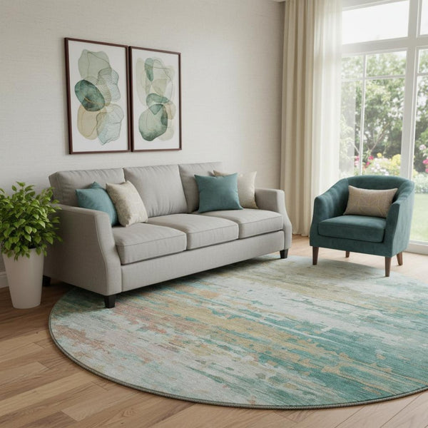 HomeRoots 8' X 10' Washable Teal and Beige Abstract Area Rug with UV Protection for Stylish, Durable Living Spaces 715427