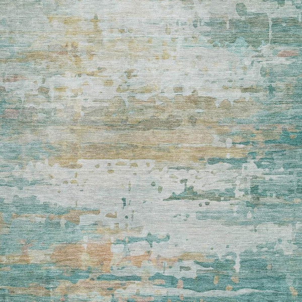 HomeRoots 9' X 12' Teal And Beige Abstract Area Rug - Washable, UV Protected & Perfect for Family Spaces! 715428