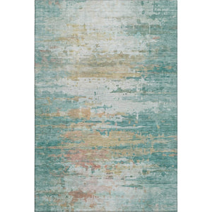 HomeRoots 10' X 14' Teal and Beige Abstract Area Rug - Washable, UV Resistant, Ideal for Families & Pets! 715429