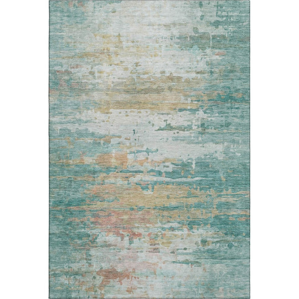 HomeRoots 10' X 14' Teal and Beige Abstract Area Rug - Washable, UV Resistant, Ideal for Families & Pets! 715429