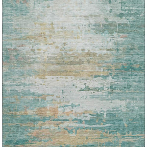 HomeRoots 10' X 14' Teal and Beige Abstract Area Rug - Washable, UV Resistant, Ideal for Families & Pets! 715429