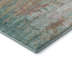 HomeRoots 10' X 14' Teal and Beige Abstract Area Rug - Washable, UV Resistant, Ideal for Families & Pets! 715429
