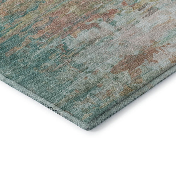 HomeRoots 10' X 14' Teal and Beige Abstract Area Rug - Washable, UV Resistant, Ideal for Families & Pets! 715429
