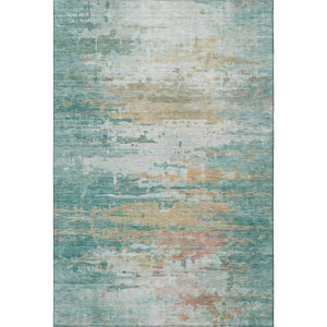 HomeRoots 10' X 14' Teal and Beige Abstract Area Rug - Washable, UV Resistant, Ideal for Families & Pets! 715429