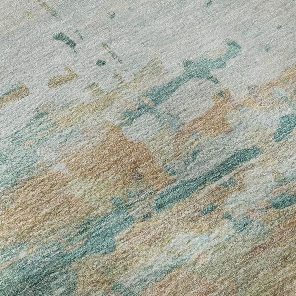 HomeRoots 10' X 14' Teal and Beige Abstract Area Rug - Washable, UV Resistant, Ideal for Families & Pets! 715429