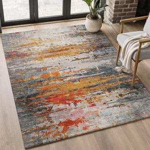 HomeRoots 5' X 8' Terra Cotta & Beige Abstract Area Rug - Washable, UV Protected, Durable & Stylish Design 715431