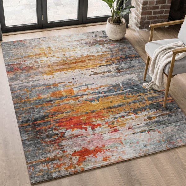 HomeRoots 5' X 8' Terra Cotta & Beige Abstract Area Rug - Washable, UV Protected, Durable & Stylish Design 715431