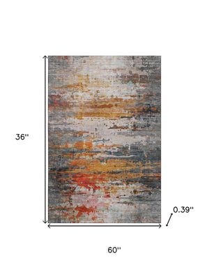 HomeRoots 5' X 8' Terra Cotta & Beige Abstract Area Rug - Washable, UV Protected, Durable & Stylish Design 715431
