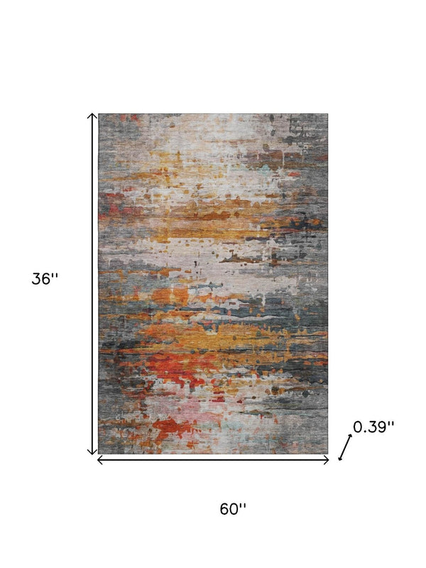 HomeRoots 5' X 8' Terra Cotta & Beige Abstract Area Rug - Washable, UV Protected, Durable & Stylish Design 715431