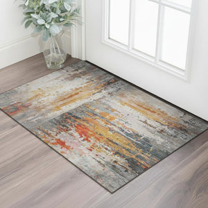 HomeRoots 5' X 8' Terra Cotta & Beige Abstract Area Rug - Washable, UV Protected, Durable & Stylish Design 715431
