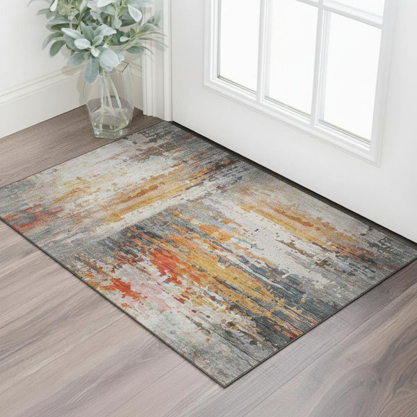 HomeRoots 5' X 8' Terra Cotta & Beige Abstract Area Rug - Washable, UV Protected, Durable & Stylish Design 715431