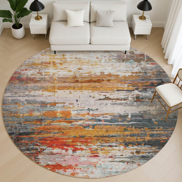 HomeRoots 8' X 10' Stylish Terra Cotta & Beige Abstract Washable Area Rug with UV Protection for Durability 715433