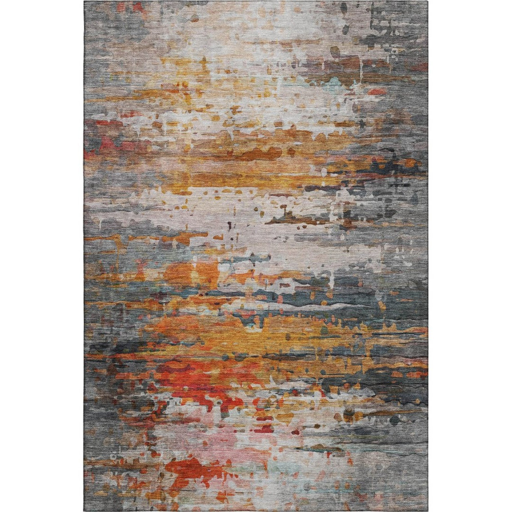 HomeRoots 9' X 12' Terra Cotta & Beige Abstract Area Rug - Durable, Washable, UV-Protected for Modern Homes 715434