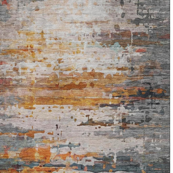 HomeRoots 9' X 12' Terra Cotta & Beige Abstract Area Rug - Durable, Washable, UV-Protected for Modern Homes 715434