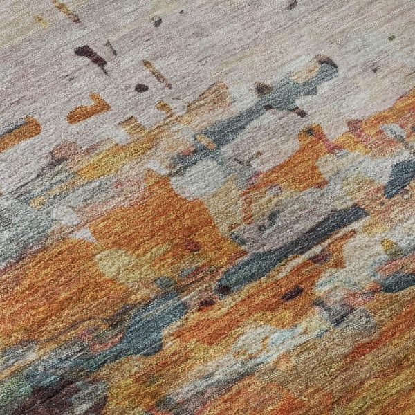HomeRoots 9' X 12' Terra Cotta & Beige Abstract Area Rug - Durable, Washable, UV-Protected for Modern Homes 715434