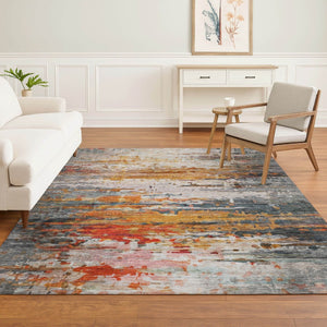 HomeRoots 9' X 12' Terra Cotta & Beige Abstract Area Rug - Durable, Washable, UV-Protected for Modern Homes 715434