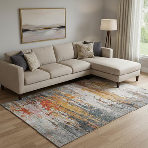HomeRoots 9' X 12' Terra Cotta & Beige Abstract Area Rug - Durable, Washable, UV-Protected for Modern Homes 715434