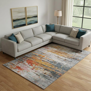 HomeRoots 10' X 14' Terra Cotta And Beige Abstract Area Rug - Washable, UV Protected, Stylish & Durable Design 715435