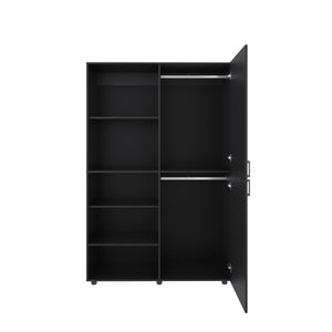 English Elm Wardrobe Spacious 72.4" H Two-Door Engineered Wood Closet with Five Shelves, Six Legs, Modern Appeal Black 40.94 L x 29.13 W x 5.51 H B097S00222