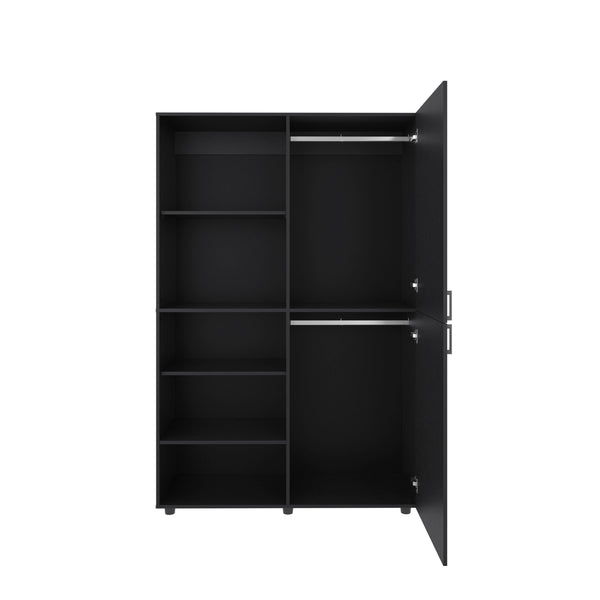English Elm Wardrobe Spacious 72.4" H Two-Door Engineered Wood Closet with Five Shelves, Six Legs, Modern Appeal Black 40.94 L x 29.13 W x 5.51 H B097S00222