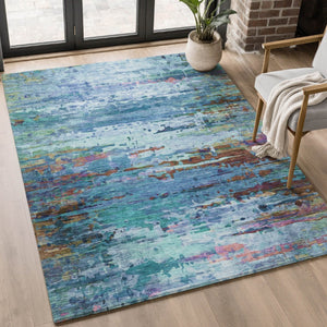 HomeRoots 5' Blue and Purple Abstract Area Rug – Stylish, Washable, UV-Protected, Perfect for Modern Spaces! 715437