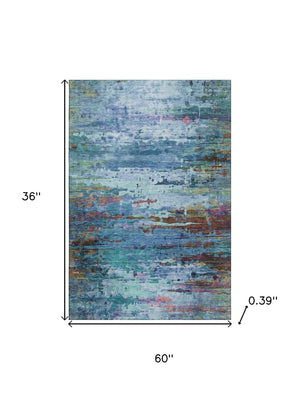 HomeRoots 5' Blue and Purple Abstract Area Rug – Stylish, Washable, UV-Protected, Perfect for Modern Spaces! 715437