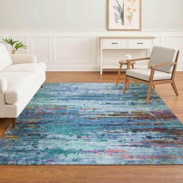 HomeRoots 5' Blue and Purple Abstract Area Rug – Stylish, Washable, UV-Protected, Perfect for Modern Spaces! 715437