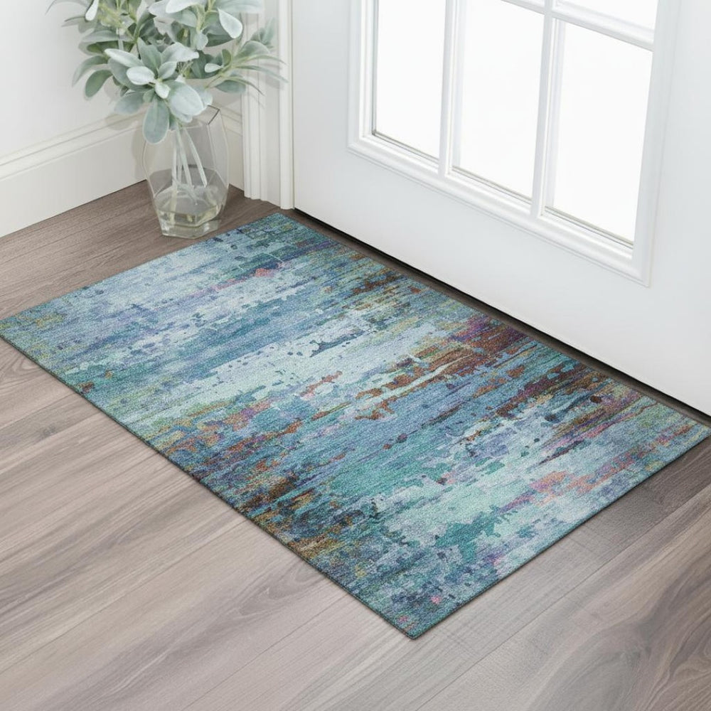 HomeRoots 5' Blue and Purple Abstract Area Rug – Stylish, Washable, UV-Protected, Perfect for Modern Spaces! 715437