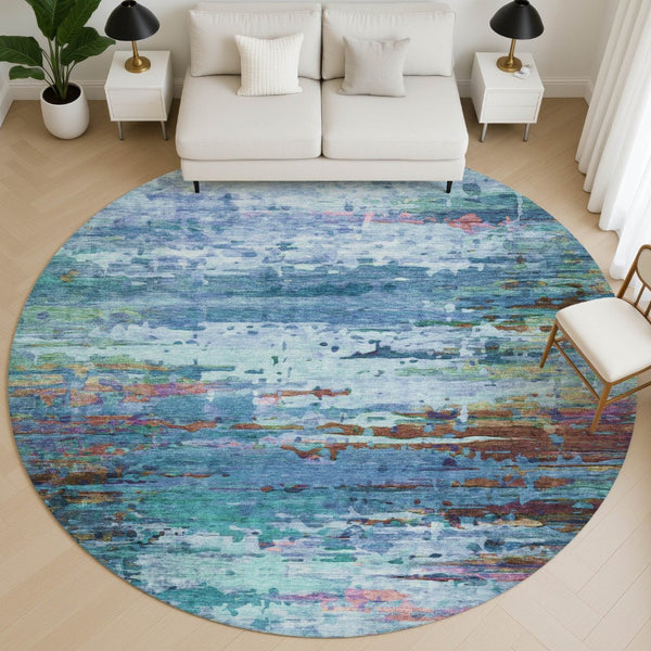 HomeRoots 8' X 10' Blue and Purple Abstract Area Rug - Washable, UV-Protected, Stain-Resistant & Stylish Decor 715439