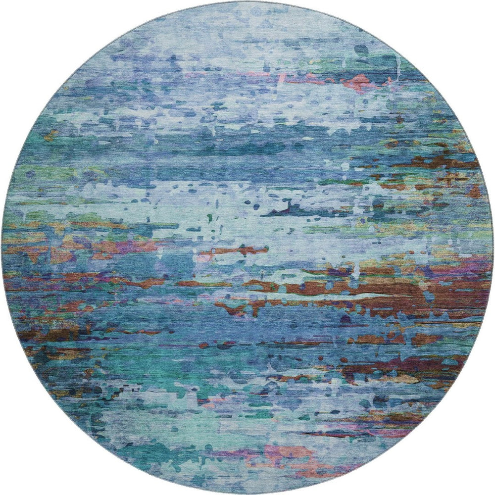 HomeRoots 8' X 10' Blue and Purple Abstract Area Rug - Washable, UV-Protected, Stain-Resistant & Stylish Decor 715439