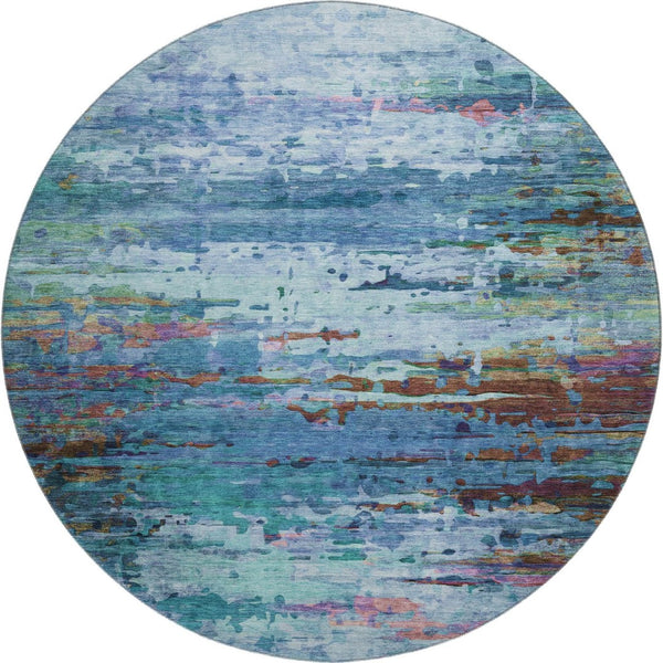 HomeRoots 8' X 10' Blue and Purple Abstract Area Rug - Washable, UV-Protected, Stain-Resistant & Stylish Decor 715439