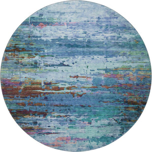 HomeRoots 8' X 10' Blue and Purple Abstract Area Rug - Washable, UV-Protected, Stain-Resistant & Stylish Decor 715439
