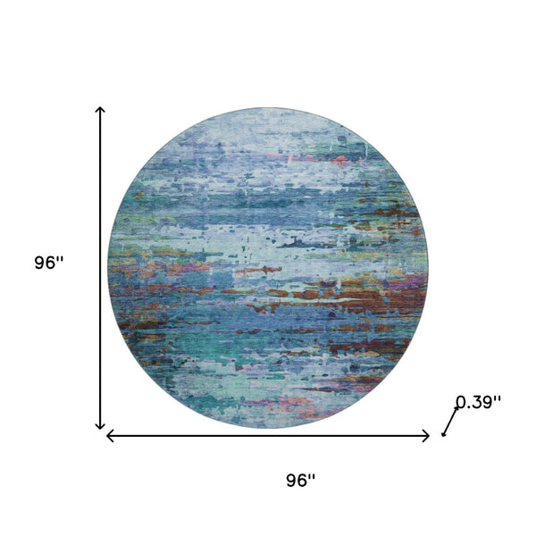 HomeRoots 8' X 10' Blue and Purple Abstract Area Rug - Washable, UV-Protected, Stain-Resistant & Stylish Decor 715439