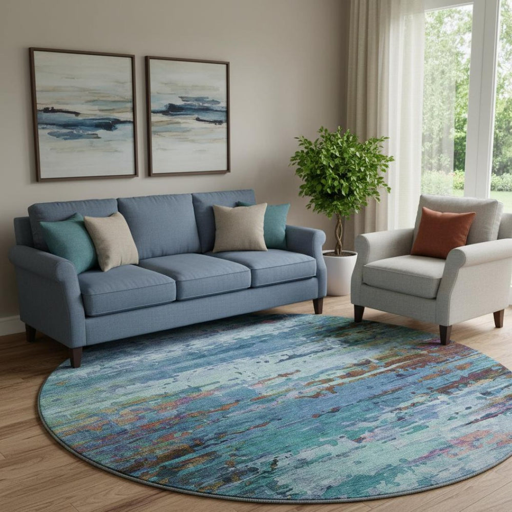 HomeRoots 8' X 10' Blue and Purple Abstract Area Rug - Washable, UV-Protected, Stain-Resistant & Stylish Decor 715439