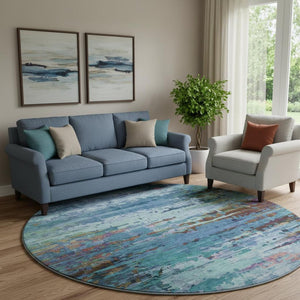 HomeRoots 8' X 10' Blue and Purple Abstract Area Rug - Washable, UV-Protected, Stain-Resistant & Stylish Decor 715439
