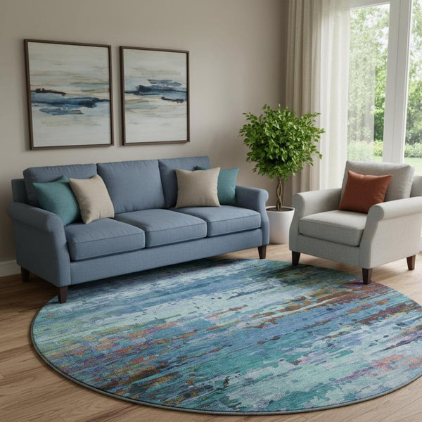 HomeRoots 8' X 10' Blue and Purple Abstract Area Rug - Washable, UV-Protected, Stain-Resistant & Stylish Decor 715439
