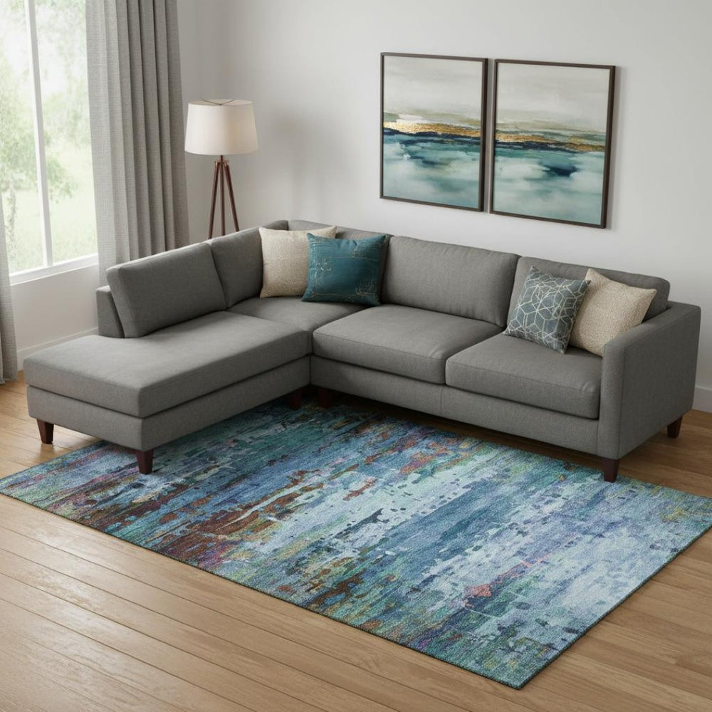 HomeRoots 9' X 12' Blue and Purple Abstract Area Rug - Washable, UV Protected, Ideal for Homes with Kids & Pets 715440