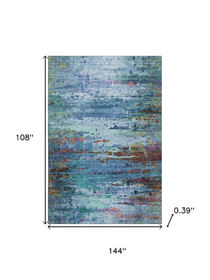 HomeRoots 10' X 14' Blue And Purple Abstract Area Rug - Stain Resistant, UV Protected, Machine Washable Design 715441